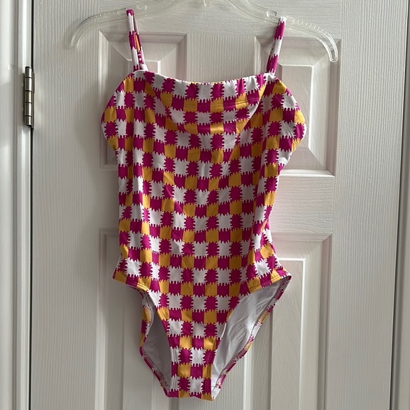 Solid & Striped The Gemma Knit One Piece Check Pink Orange Women’s Medium Swim - Picture 2 of 9